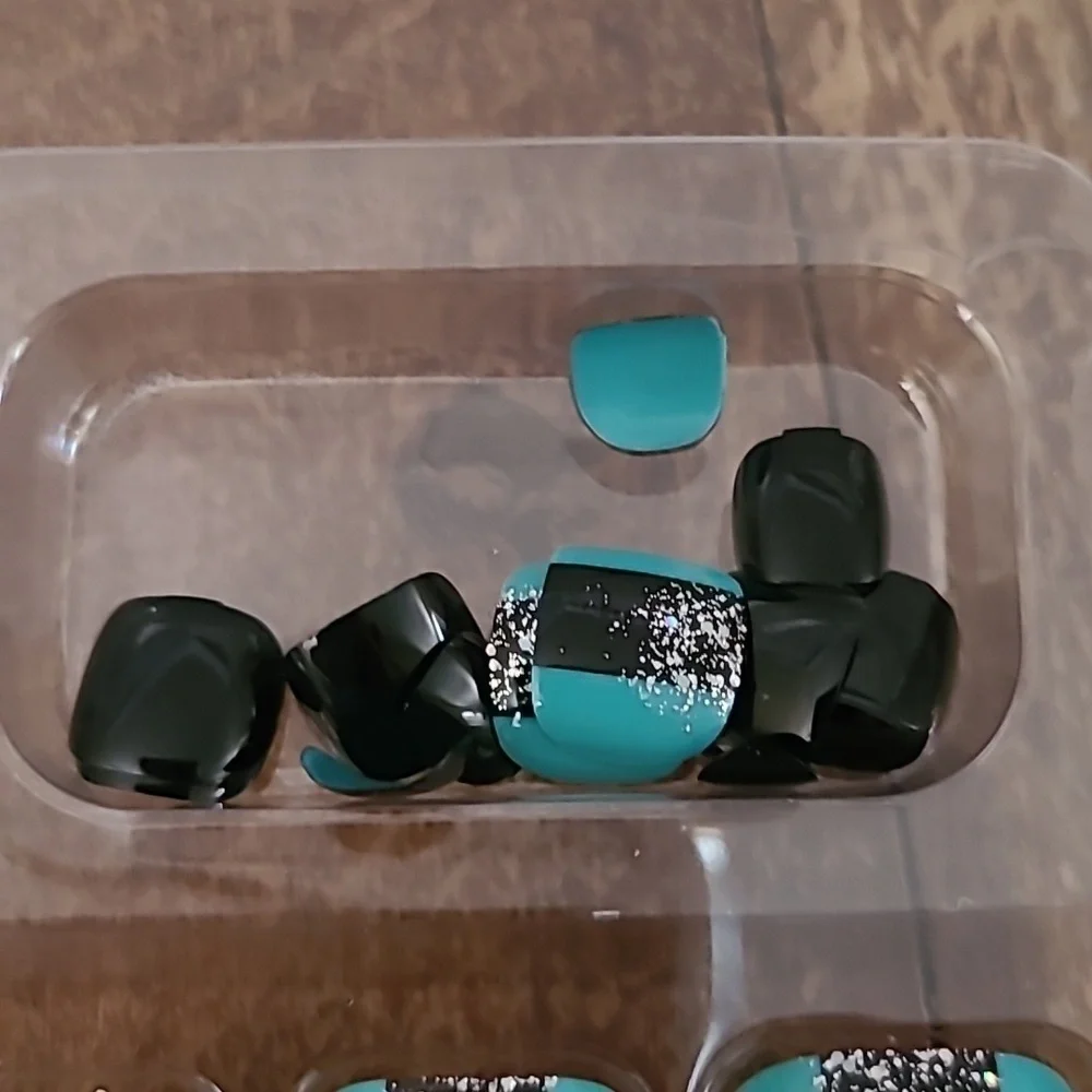 2/$16 Blue Black Glitter Press On Toenails